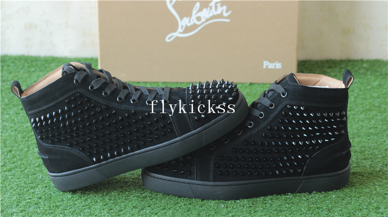 Super High End Christian Louboutin Flat Sneaker High Top Black Suede(With Receipt)